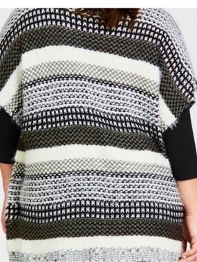 Avenue Striped Black and White Women's Sweater Poncho Size 18